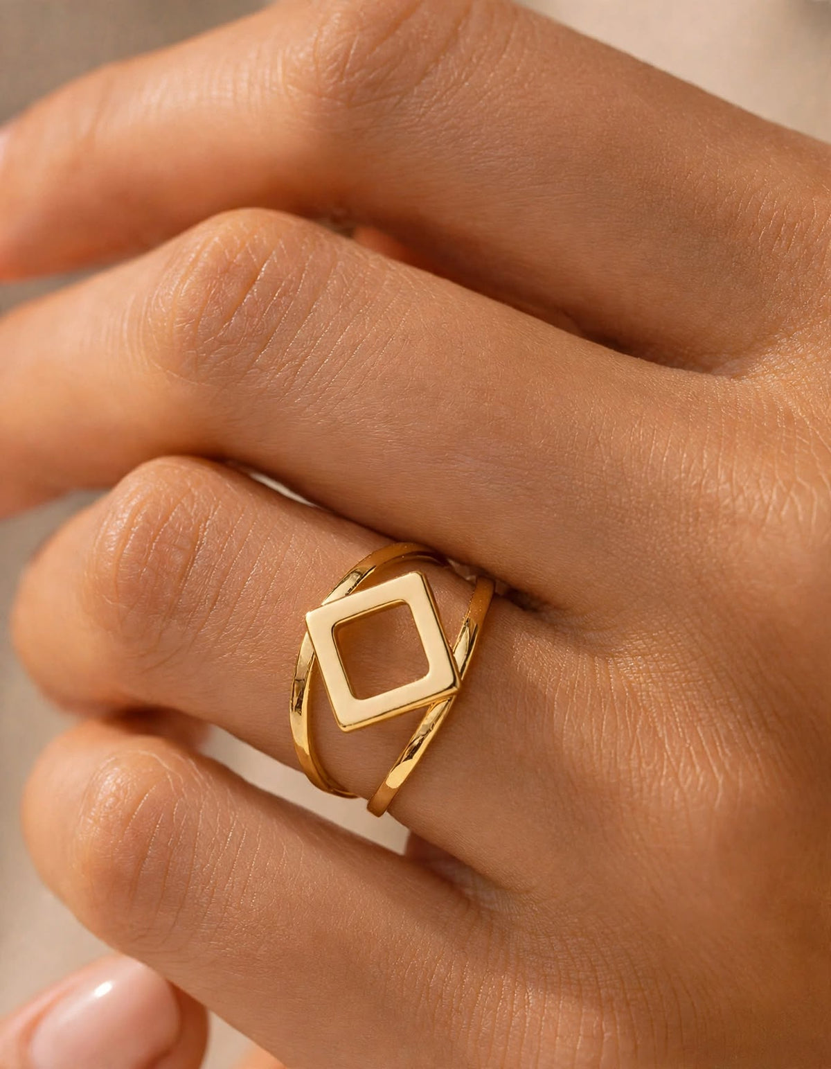Open square gold ring