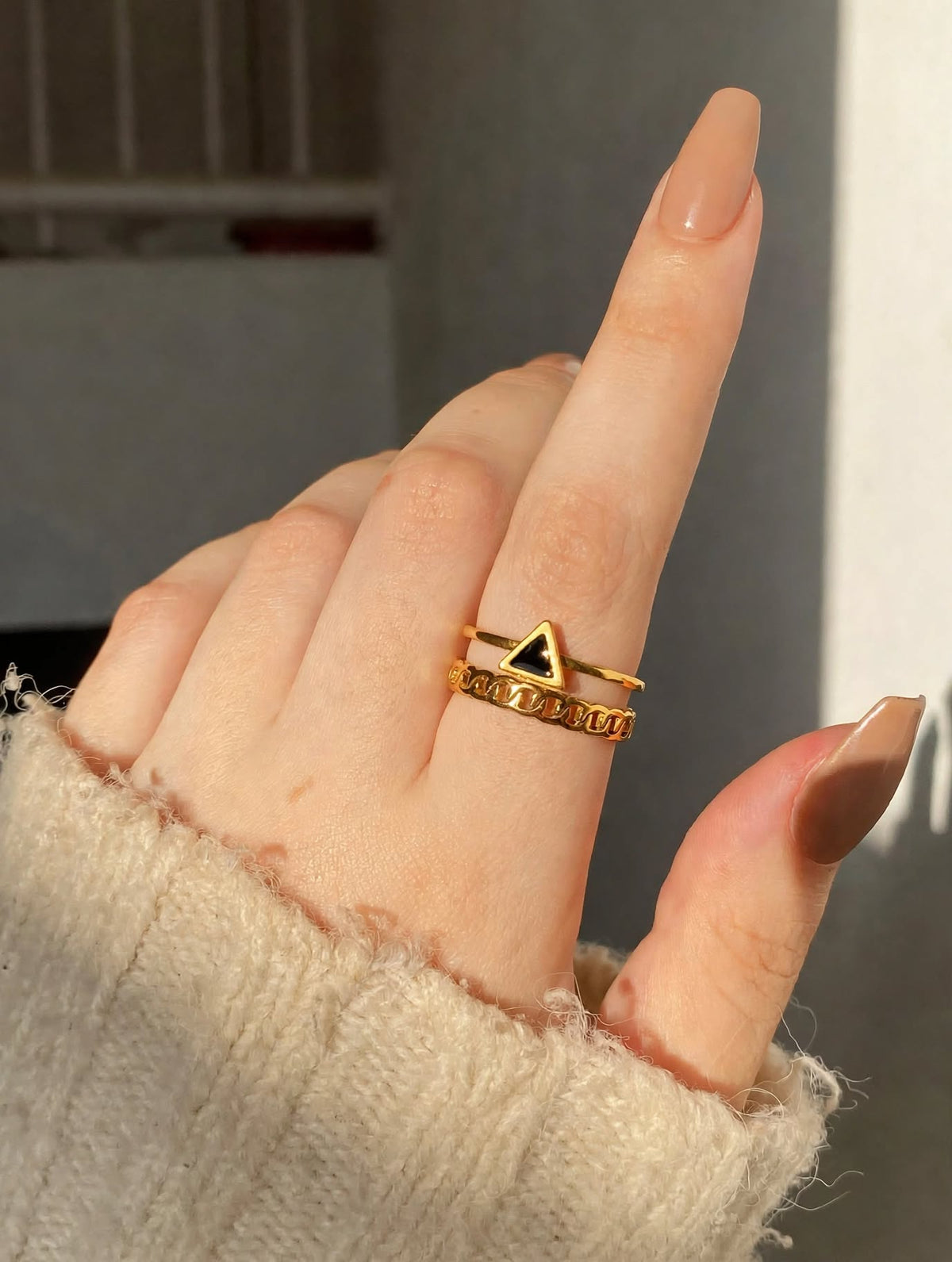 gold triangle stacked ring