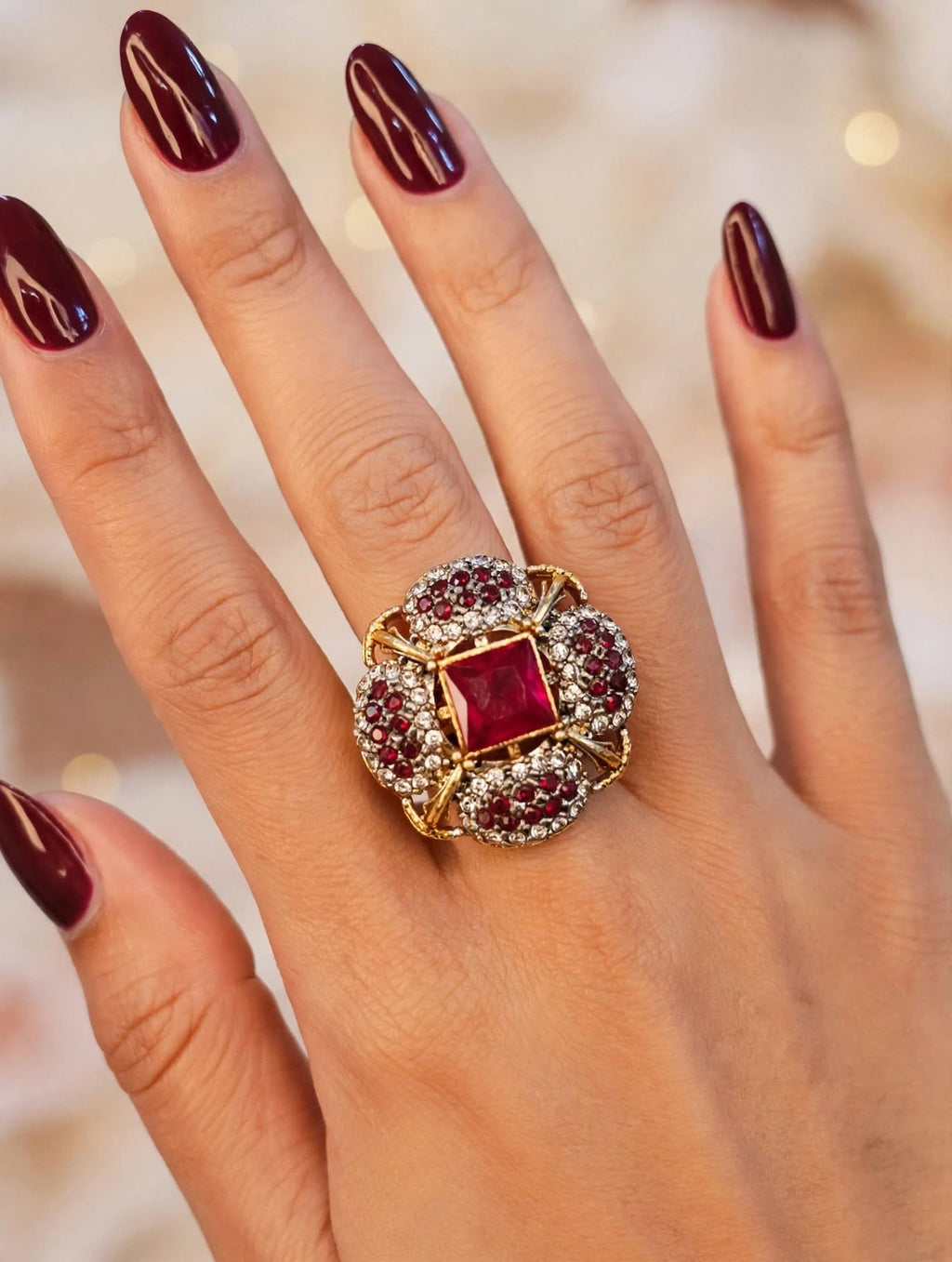 Ruby Red Stone Cocktail Ring – HouseOfMirra